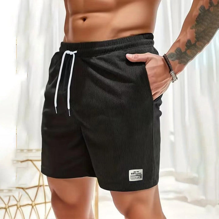 Men's Casual Ribbed Shorts with Pockets, Drawstring Summer Shorts