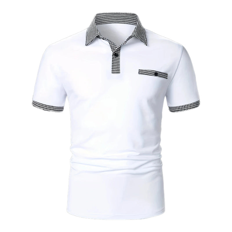 Men's Checkered Trim Short Sleeve Knit Polo Shirt Summer