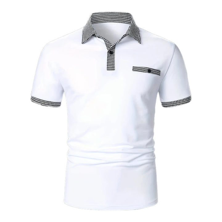 Men's Checkered Trim Short Sleeve Knit Polo Shirt Summer
