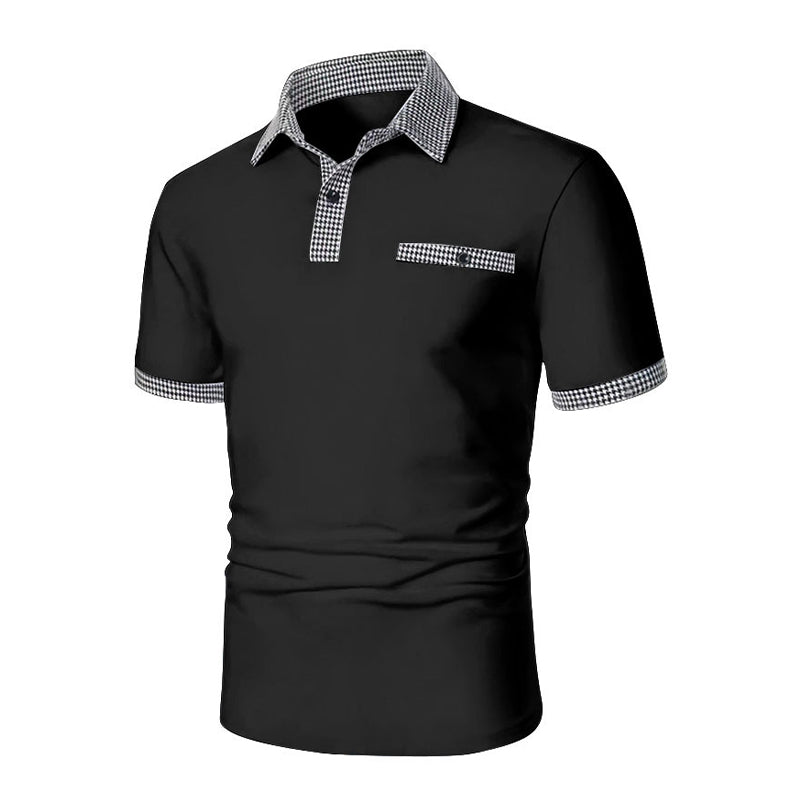 Men's Checkered Trim Short Sleeve Knit Polo Shirt Summer