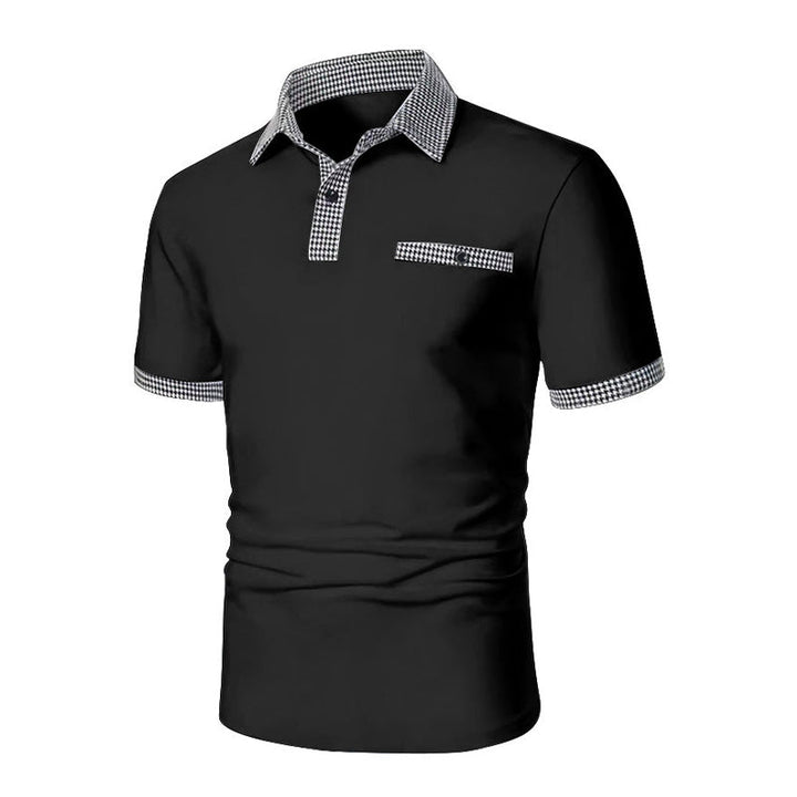 Men's Checkered Trim Short Sleeve Knit Polo Shirt Summer