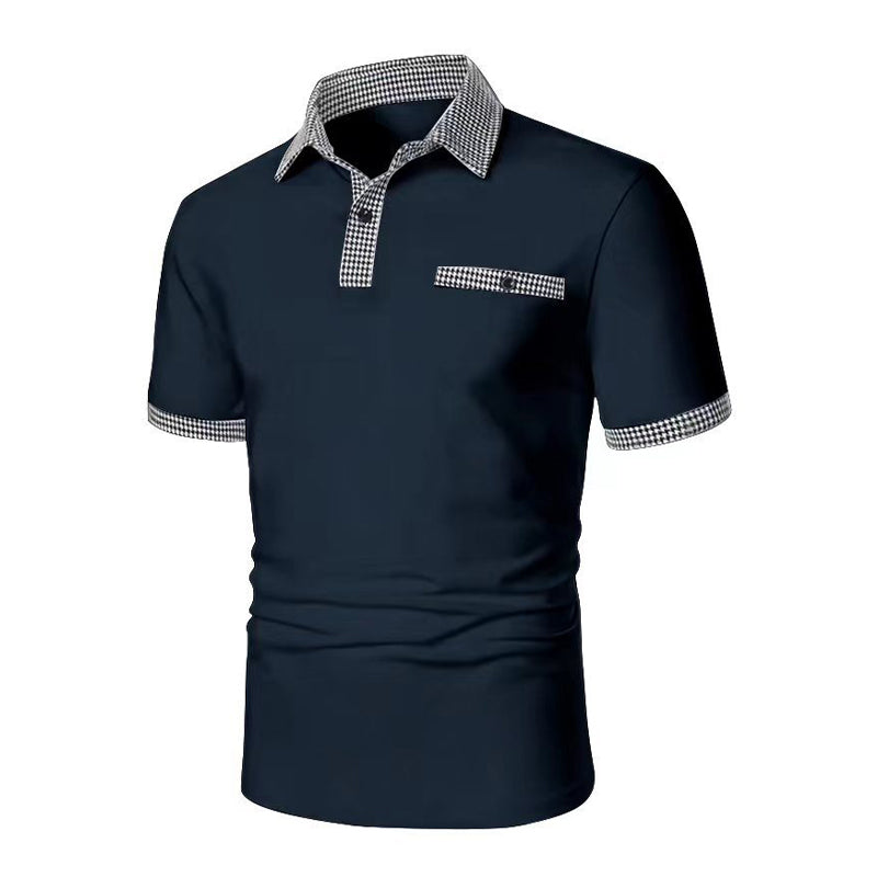 Men's Checkered Trim Short Sleeve Knit Polo Shirt Summer