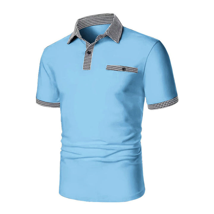 Men's Checkered Trim Short Sleeve Knit Polo Shirt Summer