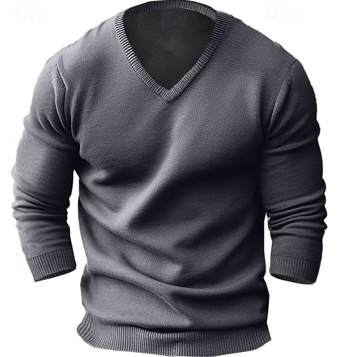 Men's Classic V Neck Ribbed Knit Pullover Sweater