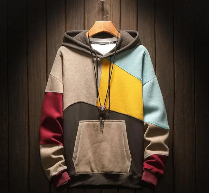 Men's Color Block Kangaroo Pocket Hooded Sweatshirt
