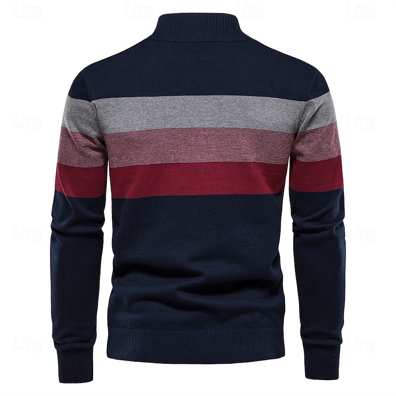 Men's Color Block Striped Quarter Zip Pullover Sweater