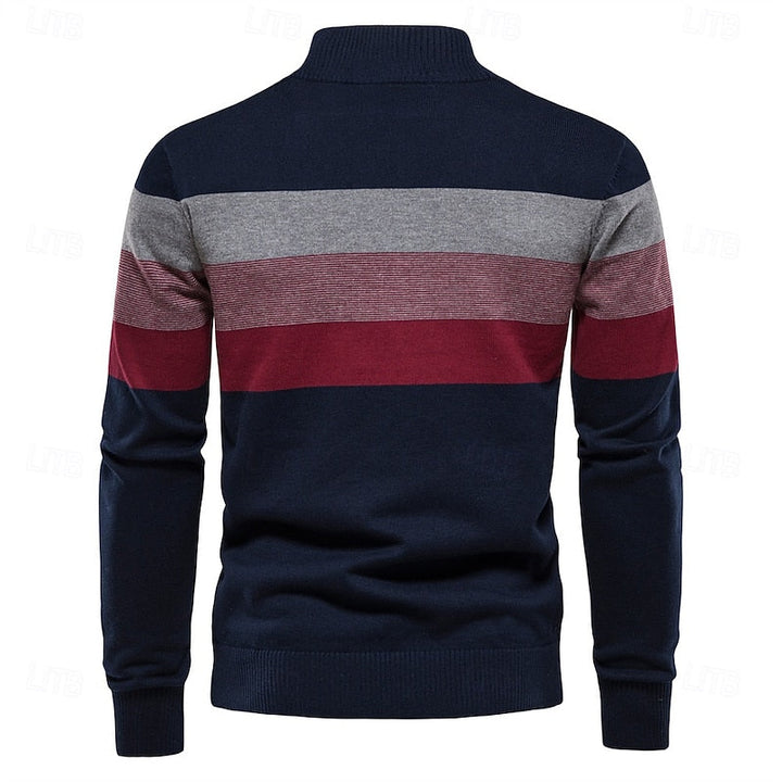 Men's Color Block Striped Quarter Zip Pullover Sweater