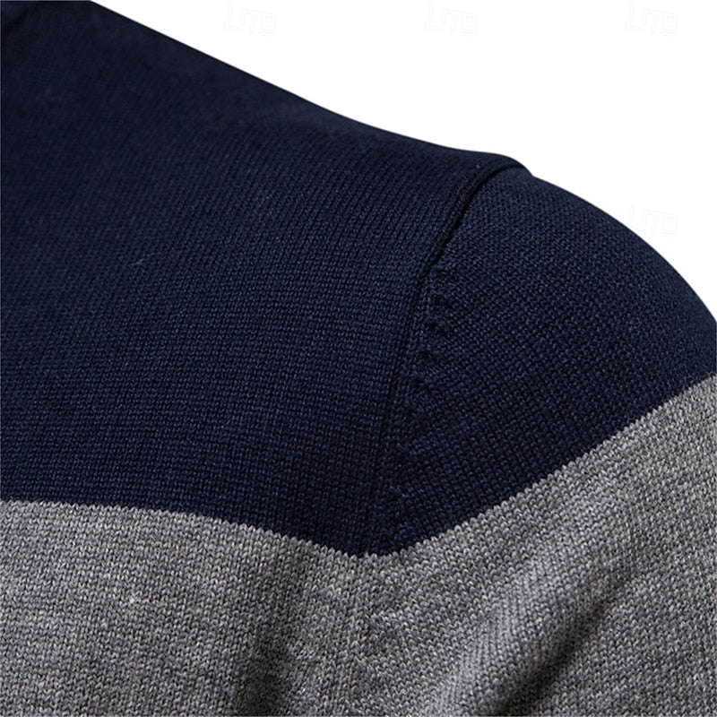 Men's Color Block Striped Quarter Zip Pullover Sweater