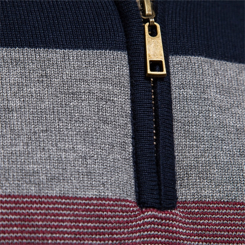 Men's Color Block Striped Quarter Zip Pullover Sweater