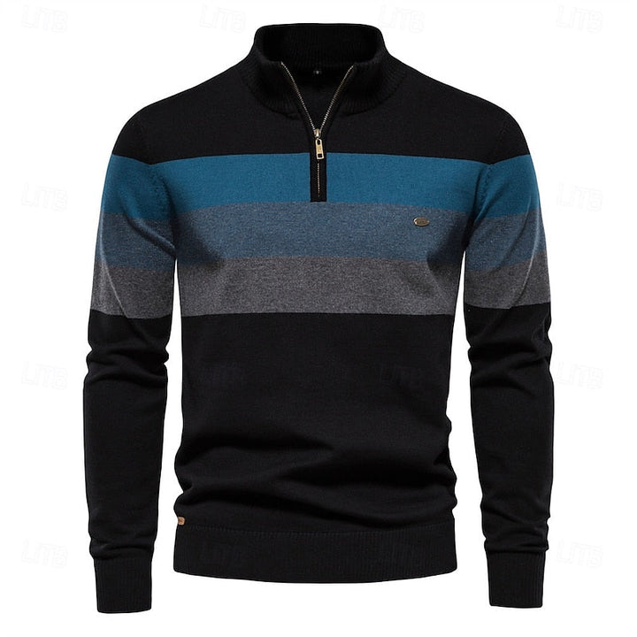 Men's Color Block Striped Quarter Zip Pullover Sweater
