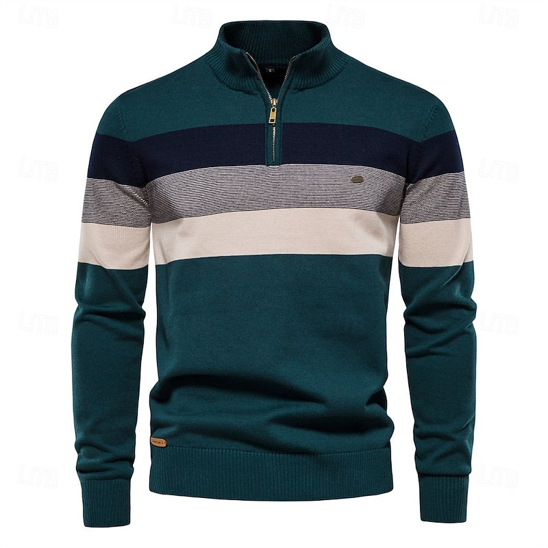 Men's Color Block Striped Quarter Zip Pullover Sweater
