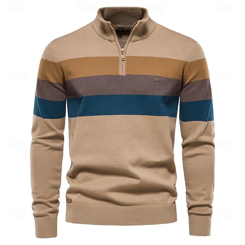 Men's Color Block Striped Quarter Zip Pullover Sweater