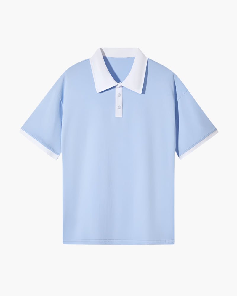 Men's Contrast Collar Polo Shirt, Short Sleeve Summer Top