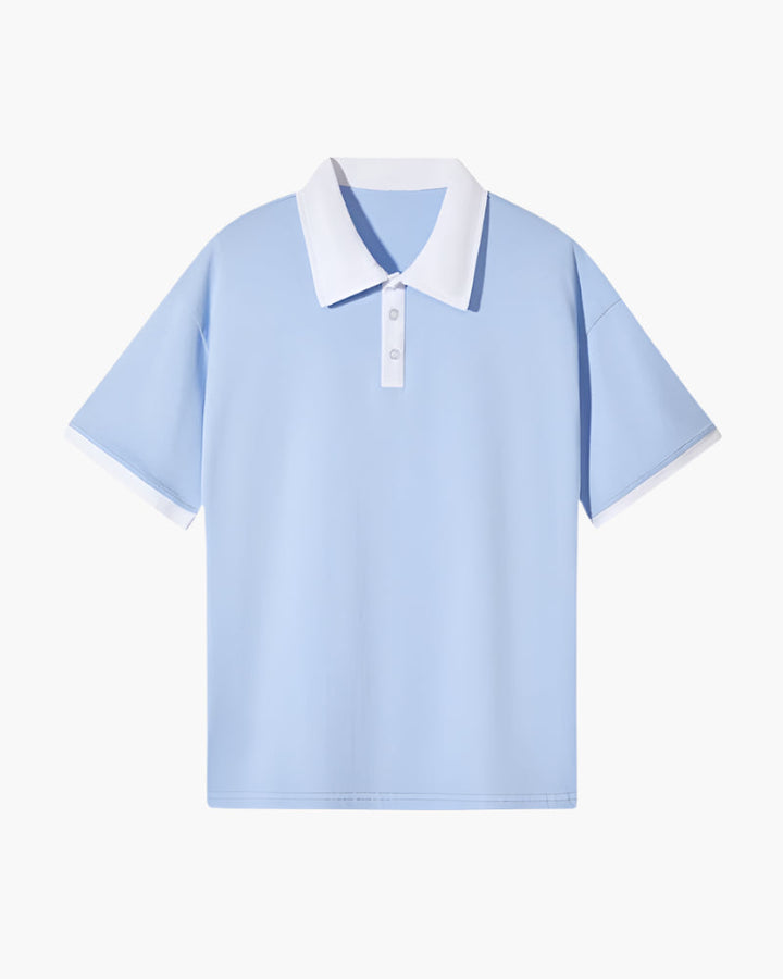 Men's Contrast Collar Polo Shirt, Short Sleeve Summer Top