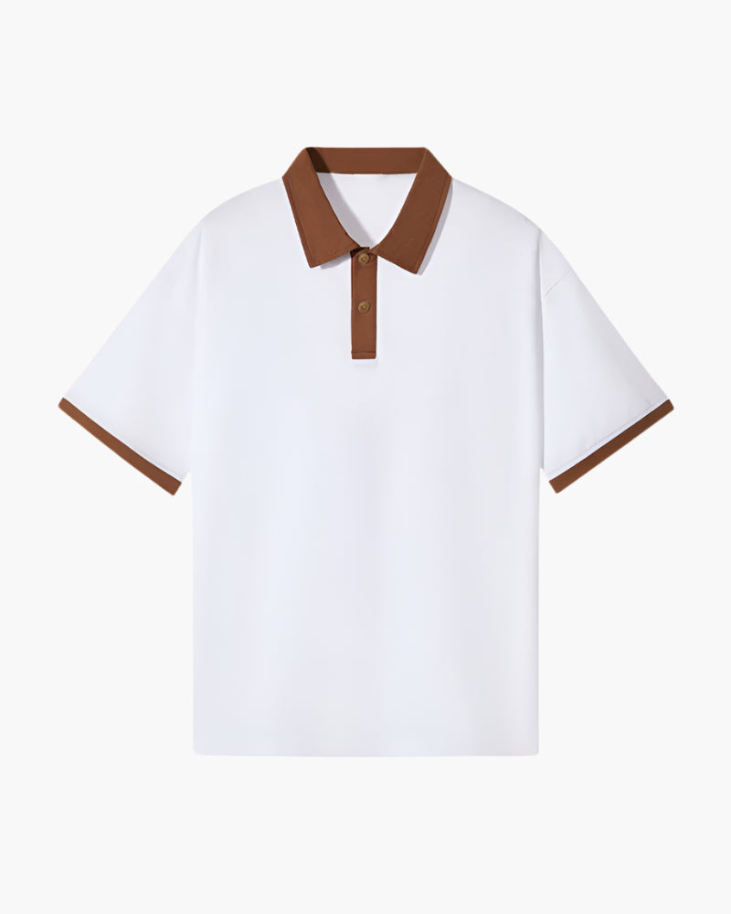 Men's Contrast Collar Polo Shirt, Short Sleeve Summer Top
