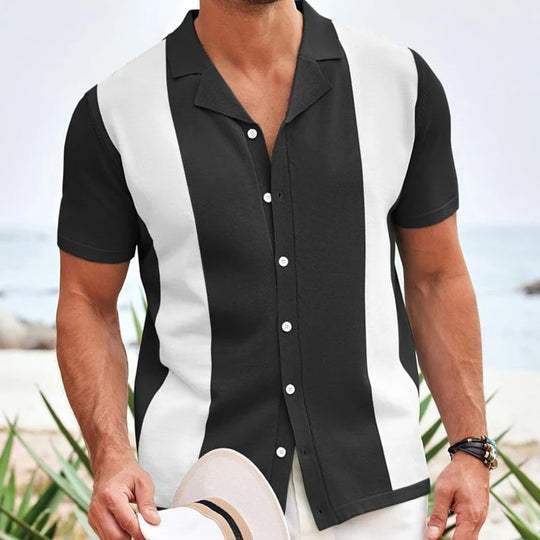 Men's Contrast Panel Polo Shirt Short Sleeve Sporty Summer