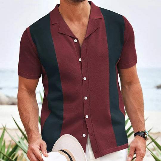 Men's Contrast Panel Polo Shirt Short Sleeve Sporty Summer