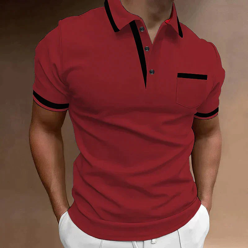 Men's Contrast Trim Short Sleeve Knit Polo Shirt Smart Casual