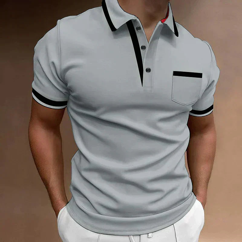 Men's Contrast Trim Short Sleeve Knit Polo Shirt Smart Casual