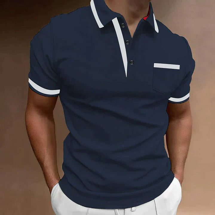 Men's Contrast Trim Short Sleeve Knit Polo Shirt Smart Casual
