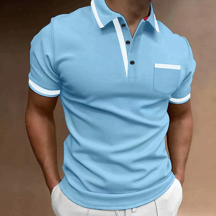 Men's Contrast Trim Short Sleeve Knit Polo Shirt Smart Casual
