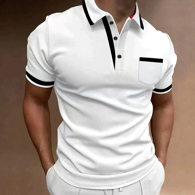 Men's Contrast Trim Short Sleeve Knit Polo Shirt Smart Casual