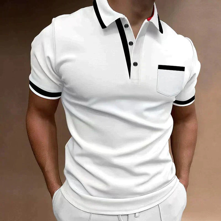 Men's Contrast Trim Short Sleeve Knit Polo Shirt Smart Casual