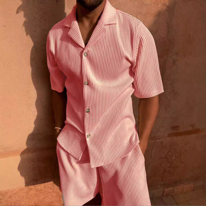 Men's Corduroy Short Sleeve Shirt and Shorts Summer Set