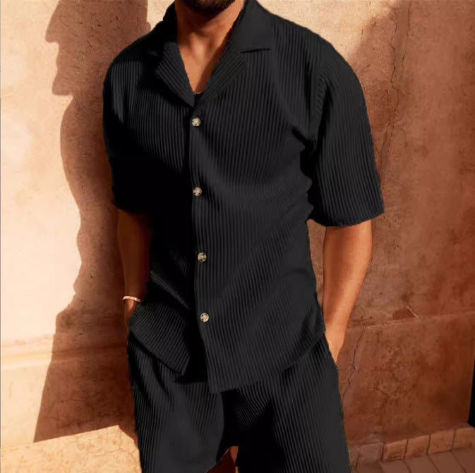 Men's Corduroy Short Sleeve Shirt and Shorts Summer Set