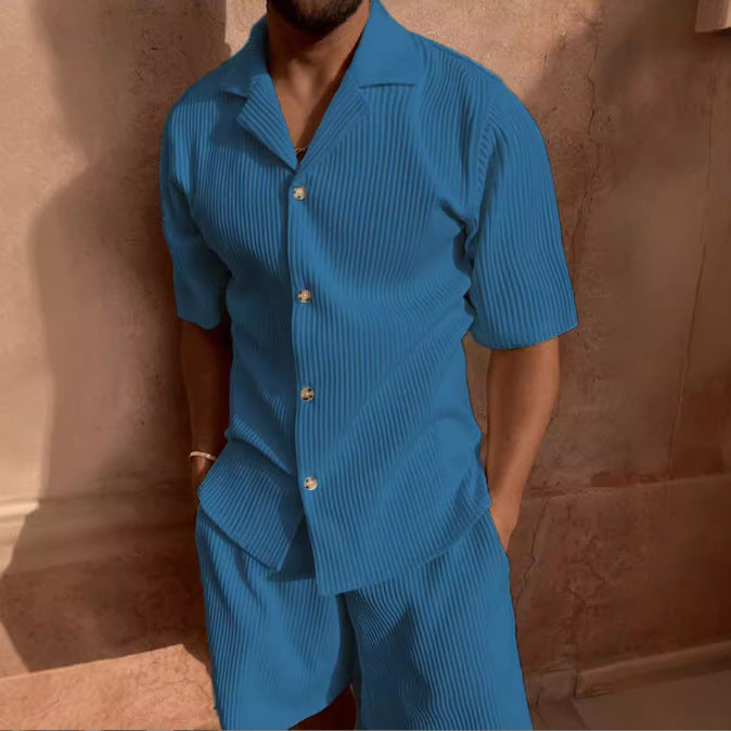 Men's Corduroy Short Sleeve Shirt and Shorts Summer Set