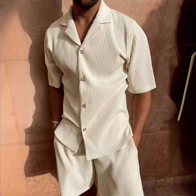 Men's Corduroy Short Sleeve Shirt and Shorts Summer Set