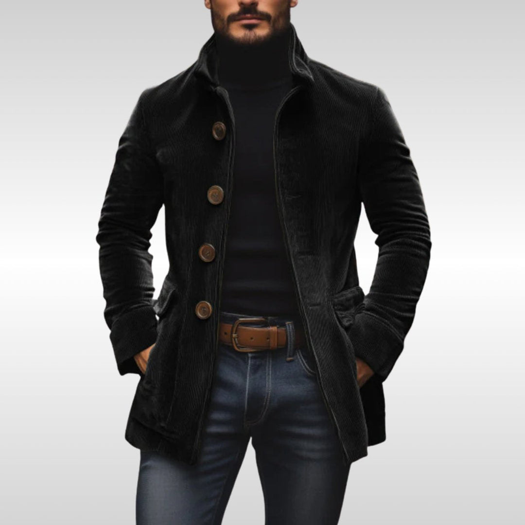 Men's Corduroy Stand-Collar Button-Up Fall Overcoat