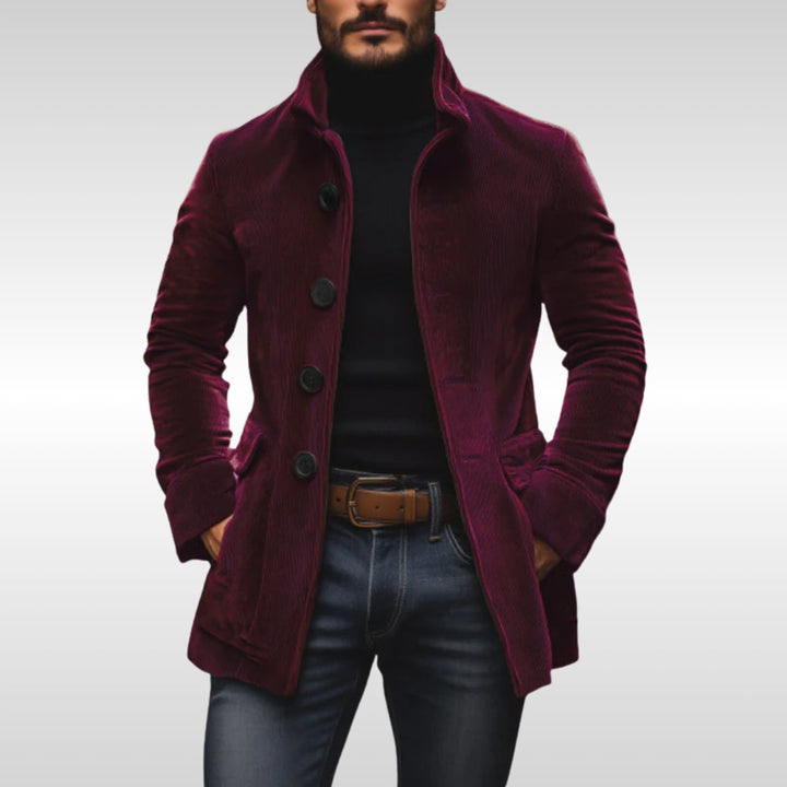 Men's Corduroy Stand-Collar Button-Up Fall Overcoat