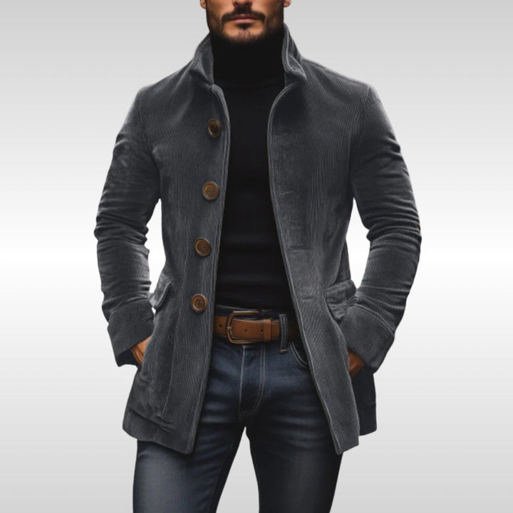 Men's Corduroy Stand-Collar Button-Up Fall Overcoat