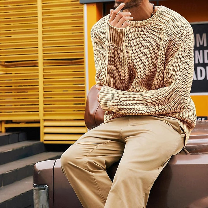Men's Crewneck Ribbed Knit Regular Fit Pullover Sweater