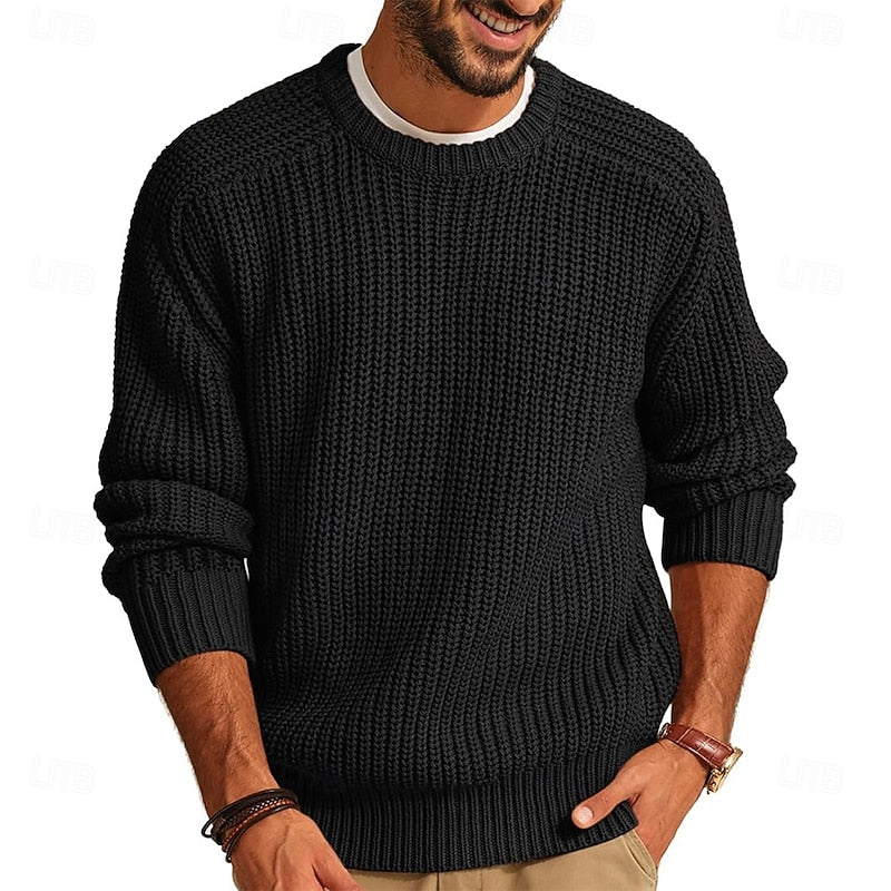 Men's Crewneck Ribbed Knit Regular Fit Pullover Sweater