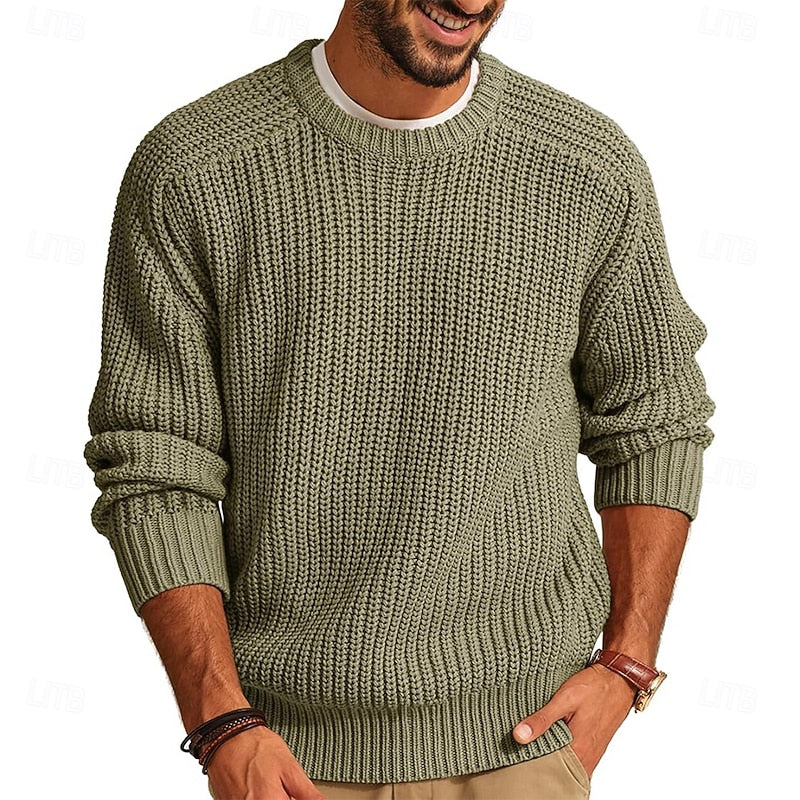 Men's Crewneck Ribbed Knit Regular Fit Pullover Sweater