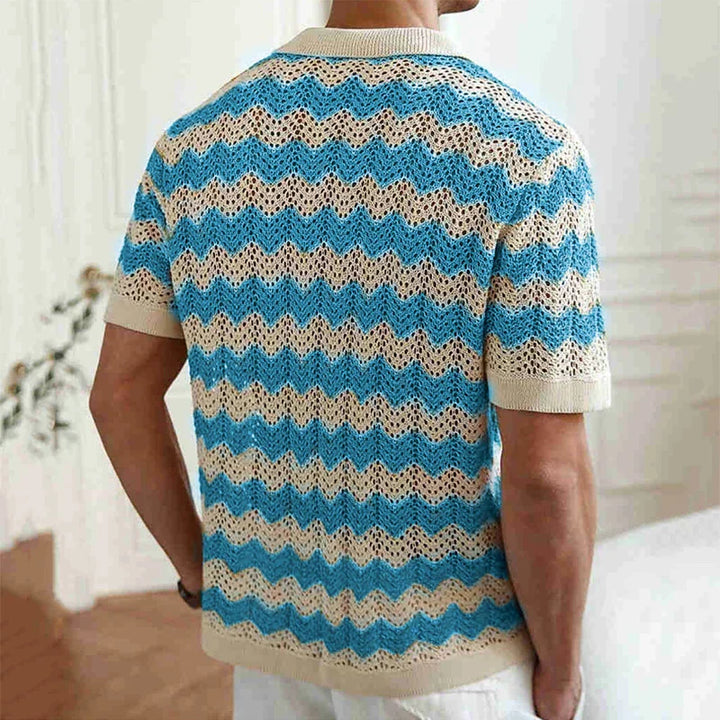 Men's Crochet Knit Short Sleeve Button Up Shirt Summer Beach