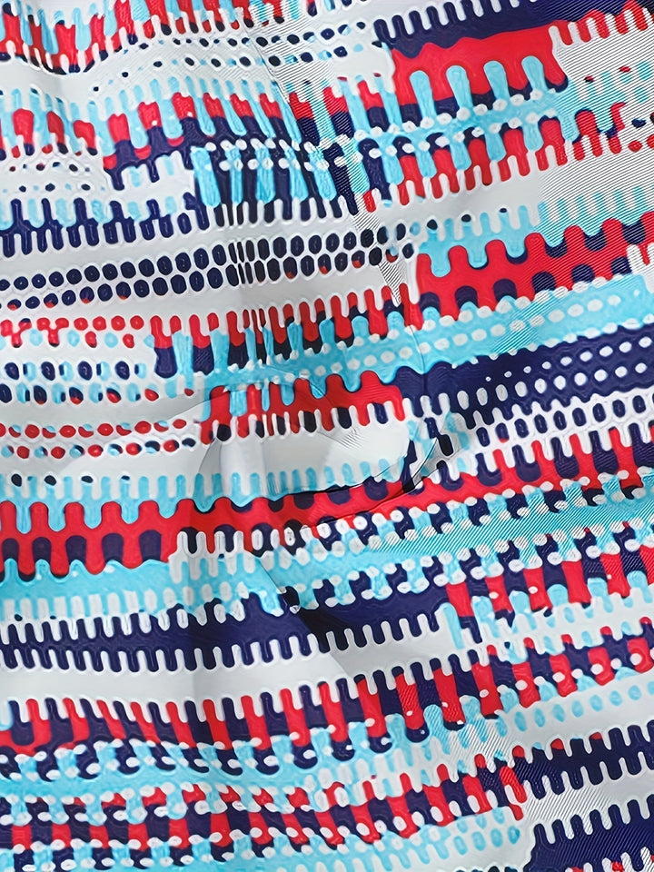 Men's Deep Sky Blue Graphic Swim Shorts Quick Dry Drawstring Trunks