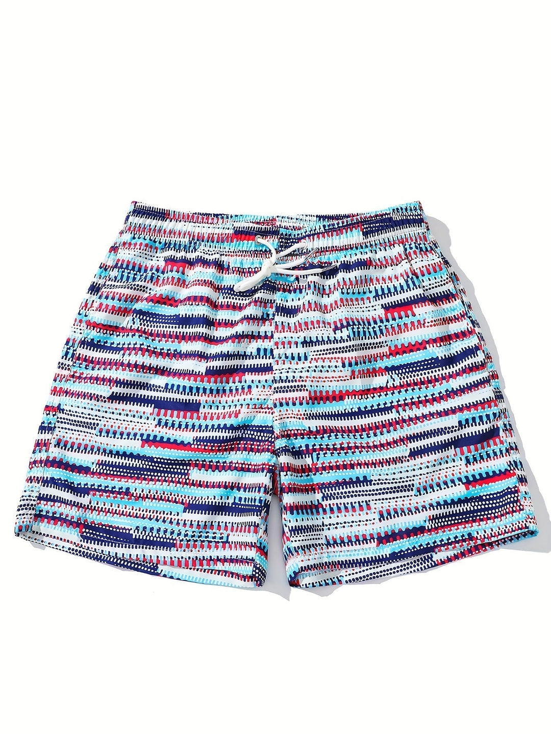Men's Deep Sky Blue Graphic Swim Shorts Quick Dry Drawstring Trunks