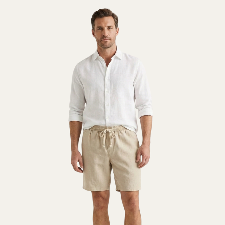 Men's Drawstring Linen Shorts Lightweight Casual Beach Summer