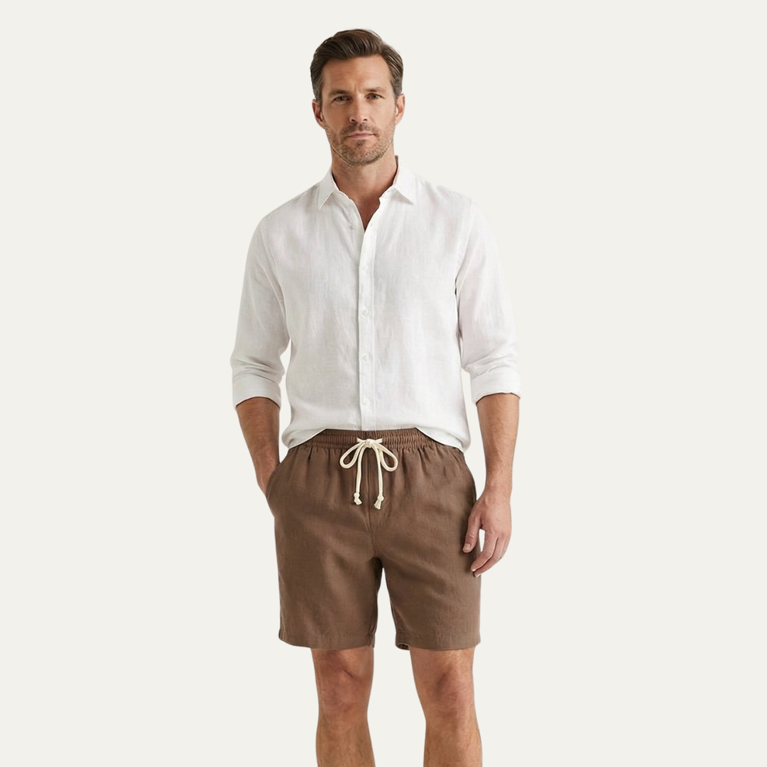 Men's Drawstring Linen Shorts Lightweight Casual Beach Summer