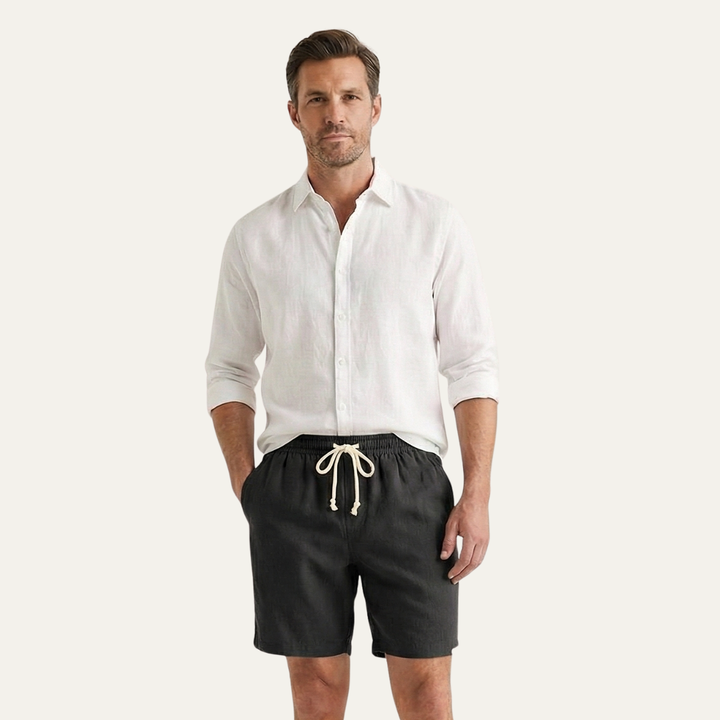 Men's Drawstring Linen Shorts Lightweight Casual Beach Summer