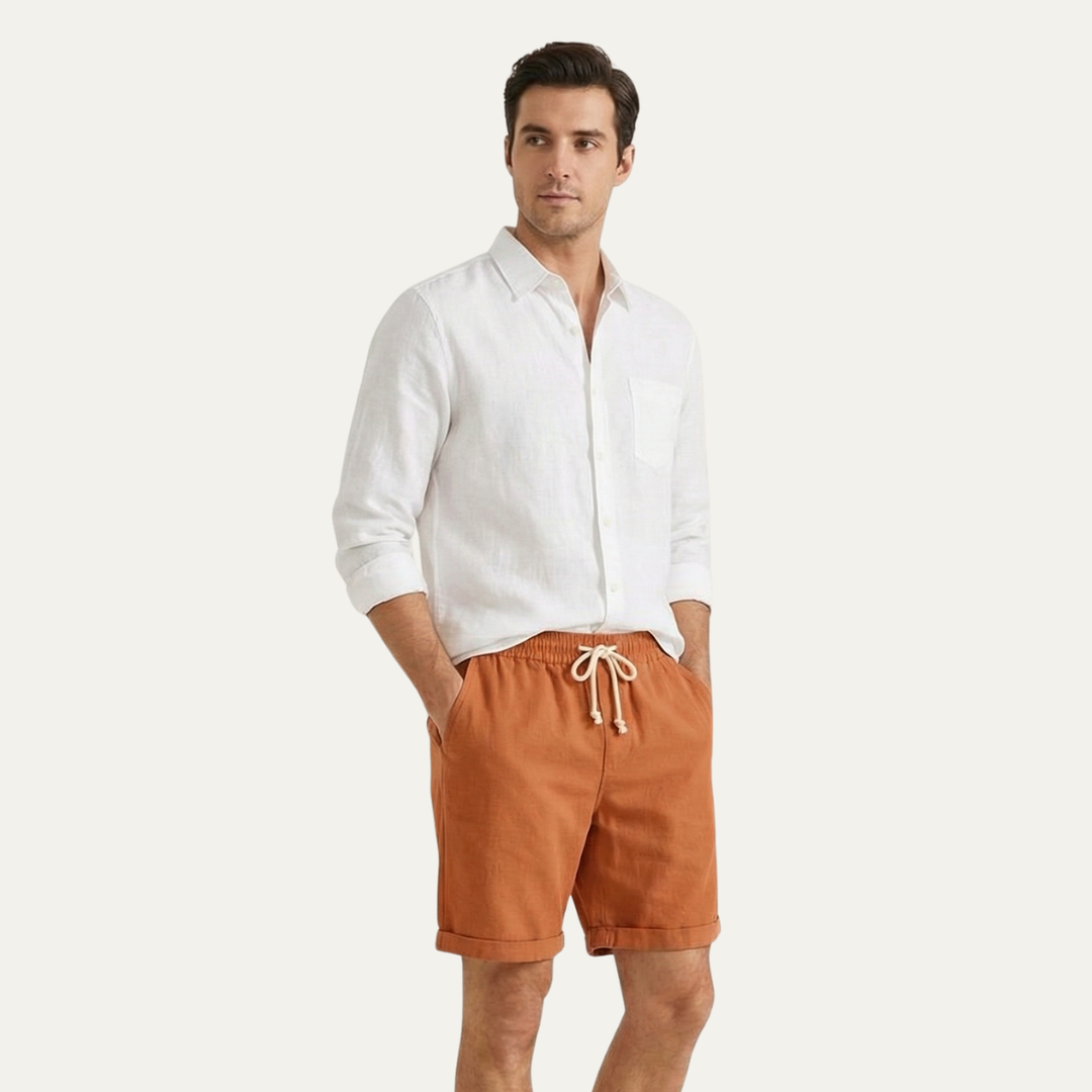 Men's Drawstring Linen Shorts Lightweight Casual Beach Summer