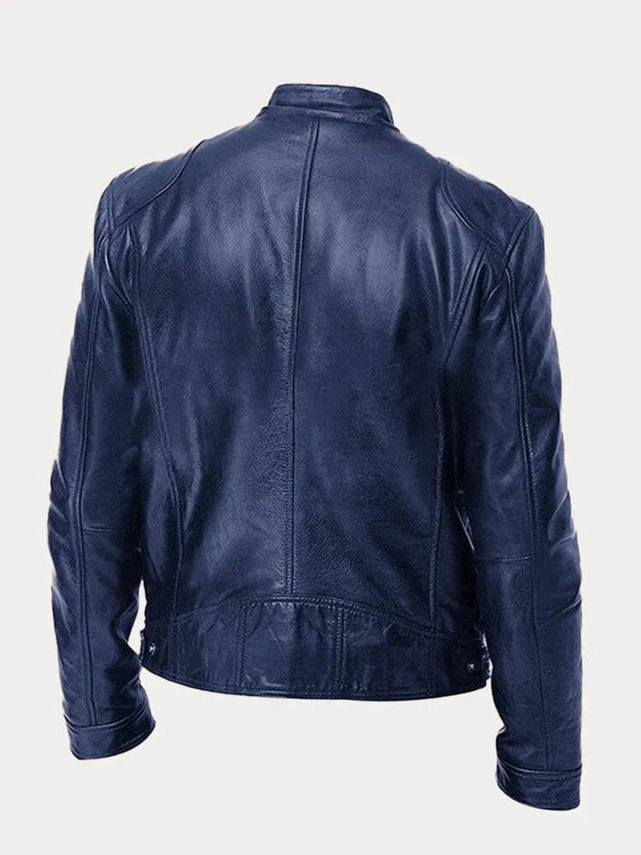 Men's Faux Leather Moto Stand-Collar Slim-Fit Jacket