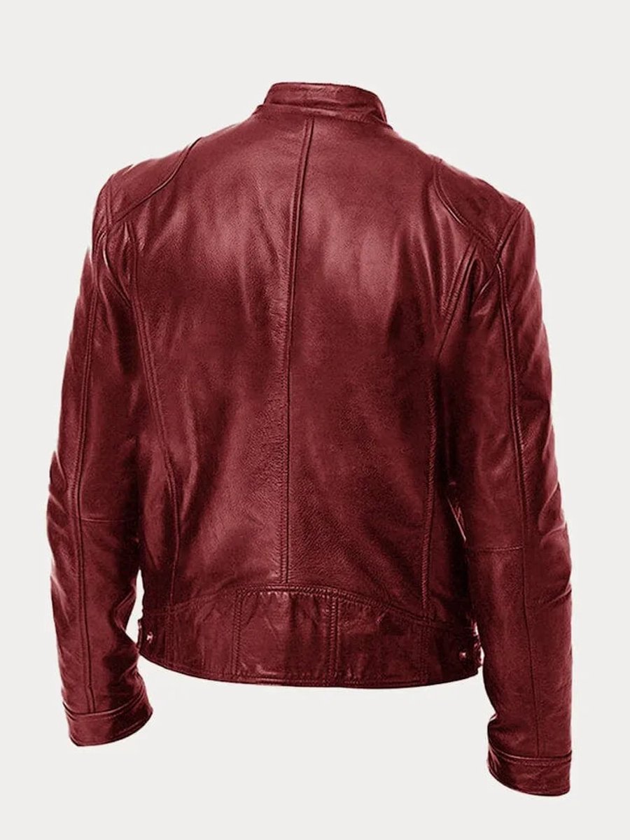 Men's Faux Leather Moto Stand-Collar Slim-Fit Jacket