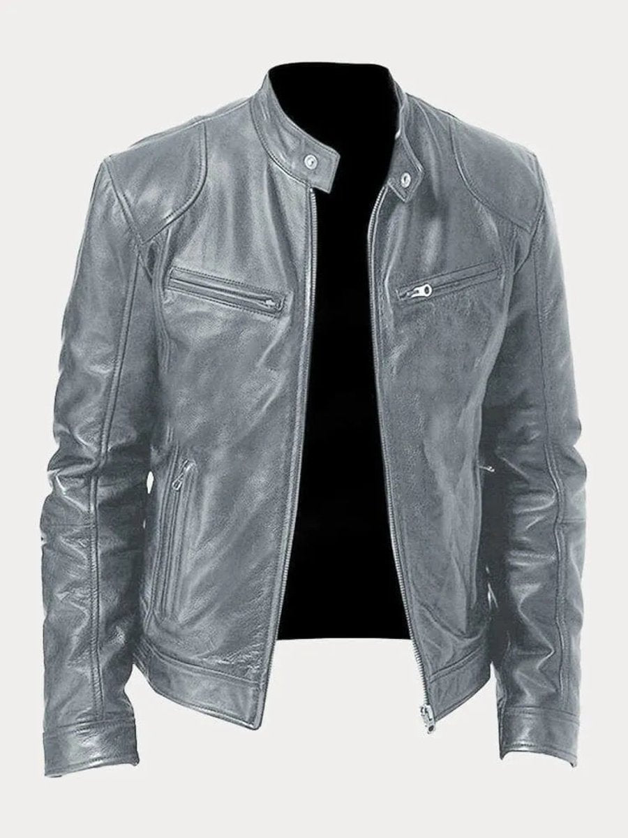 Men's Faux Leather Moto Stand-Collar Slim-Fit Jacket
