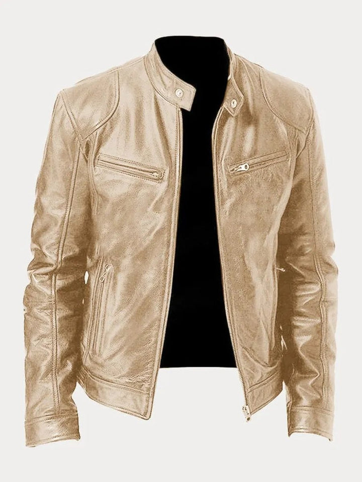 Men's Faux Leather Moto Stand-Collar Slim-Fit Jacket