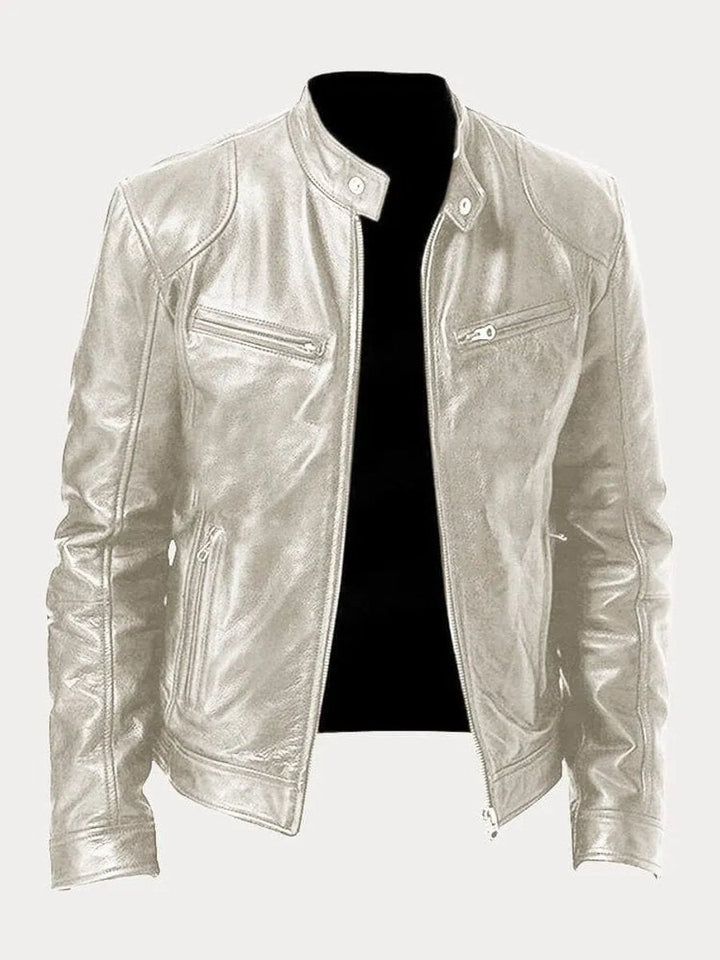 Men's Faux Leather Moto Stand-Collar Slim-Fit Jacket