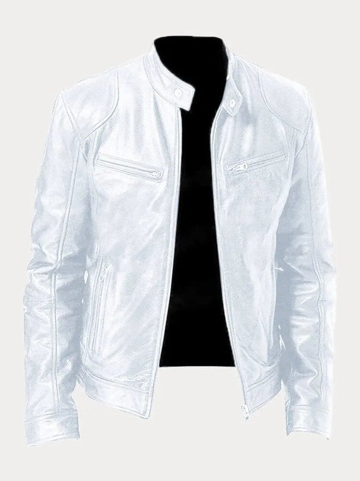 Men's Faux Leather Moto Stand-Collar Slim-Fit Jacket